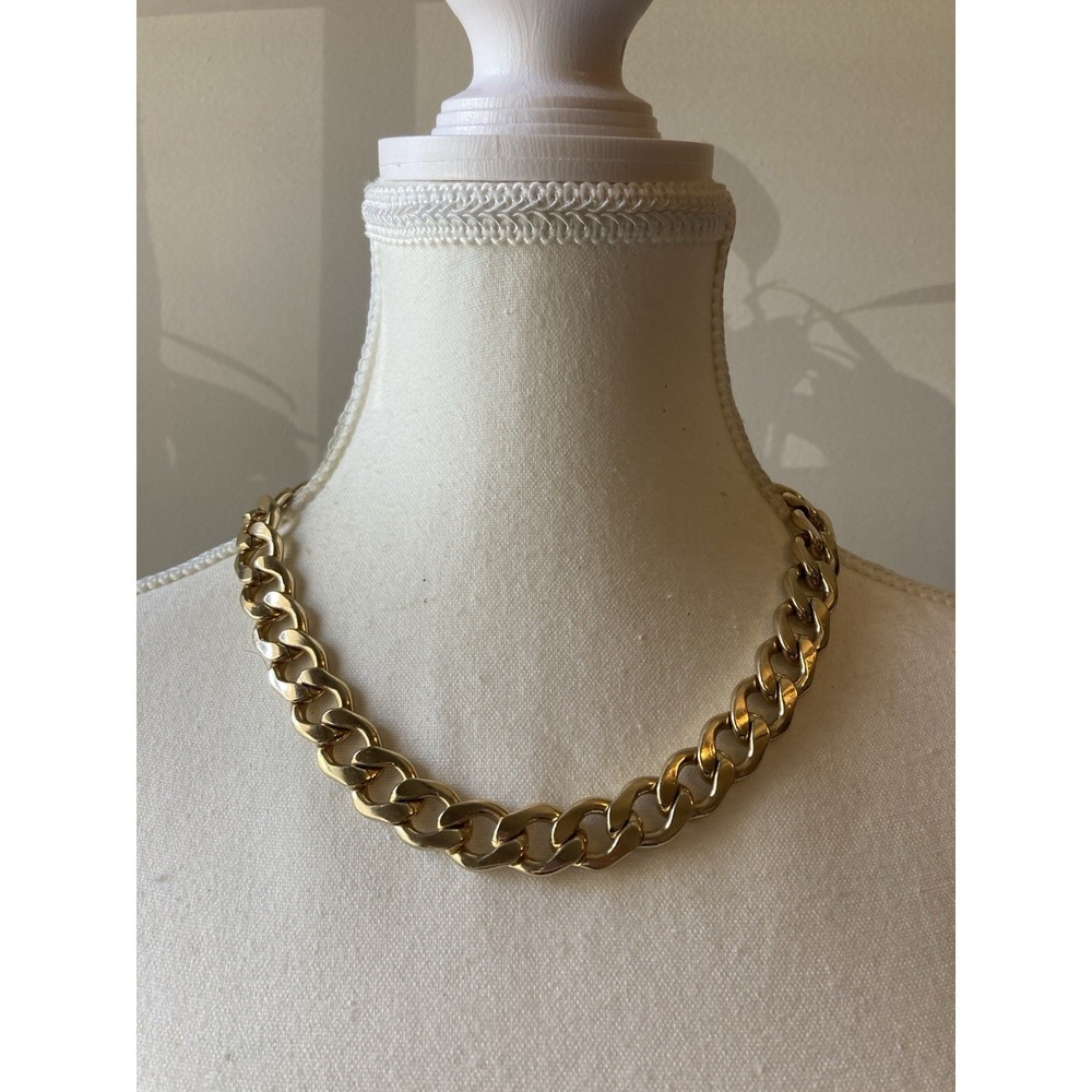 GLAM Gold Tone Chunky Curb Chain Choker Necklace Runway 90s Style Heavy 17in